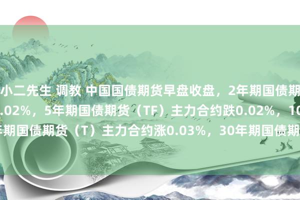 小二先生 调教 中国国债期货早盘收盘，2年期国债期货（TS）主力合约涨0.02%，5年期国债期货（TF）主力合约跌0.02%，10年期国债期货（T）主力合约涨0.03%，30年期国债期货（TL）主力合约跌0.20%。